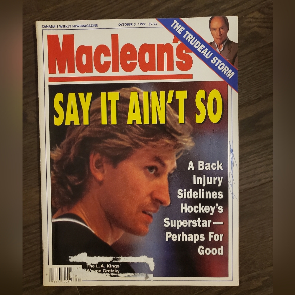 1992 10/5 Maclean's Magazine hockey Wayne Gretzky, Los Angeles Kings GPL